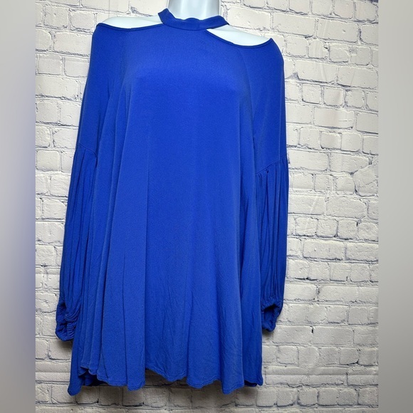 Free People royal blue cold shoulder long shirt/tunic - Picture 1 of 10